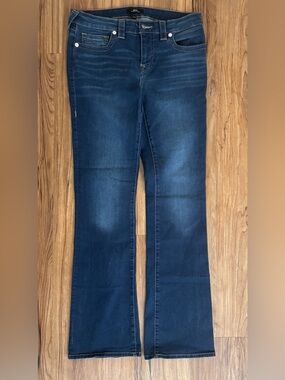 BECCA Mid Rise Bootcut Jeans size 30- Denim Blue with Tan Stitching